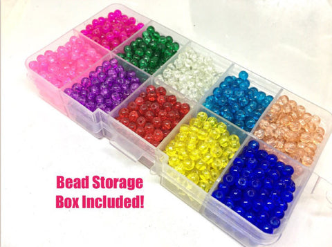 Bead Kit, 10 color crackle bead set, 4mm crackle beads, bead organizer, bead box, bangle beads, jewelry making, rainbow beads