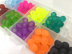 Bead Kit, 10 color jelly bead set, 8mm neon beads, bead organizer, bead box, bangle beads, jewelry making, rainbow beads