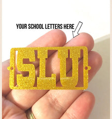 Your School Letters, Personalized 2 Hole Acrylic Script Plaques, Wire Bangle Bracelet, Gold Glitter Letters, school Bracelet Necklace plate