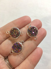 Rose Gold Druzy Beads with 2 Holes, Druzy Connector Beads, gold druzy, druzy bracelet, druzy bangle, mermaid druzy, gold pink beads, gold beads