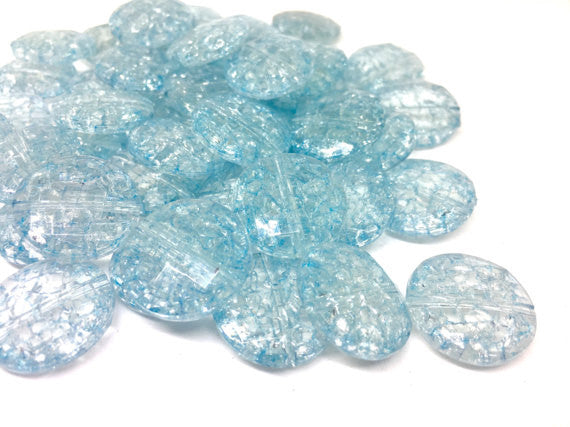 Ice Blue Circular Acrylic Beads, 20mm Beads, round beads, blue beads, Dinosaur Egg crackle beads, light blue beads, blue wire bangle beads