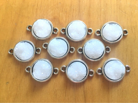 White druzy Beads with 2 Holes, Faux Druzy Connector Beads, white druzy, druzy bracelet, druzy bangle, white bracelet, white jewelry, druzie