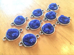 Dark Blue Beads with 2 Holes, Faux Druzy Connector Beads, blue druzy, druzy bracelet, druzy bangle, navy bracelet, navy blue jewelry, blue