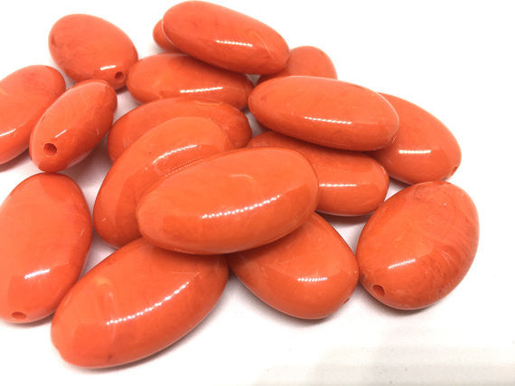 Orange Beads, 32mm Oval Gemstone Beads, The acrylic chunky craft supplies for wire bangle or jewelry making, statement necklace, round colorful beads, The Beach Collection,