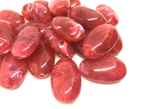 Red Beads, Fiesta Red, 32mm Oval Gemstone Beads, The acrylic chunky craft supplies for wire bangle or jewelry making, statement necklace, round colorful beads, The Beach Collection,