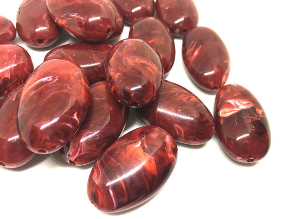 Red Beads, 32mm Oval Gemstone Beads, The acrylic chunky craft supplies for wire bangle or jewelry making, statement necklace, round colorful beads, The Beach Collection,