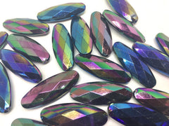 39mm Large faceted Dark Rainbow acrylic beads, colorful chunky jewels, craft supplies, black beads, big acrylic beads, black jewelry