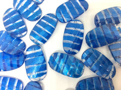 Blue Beads, Dark Blue, 30mm Beads, striped beads, big acrylic beads, bracelet necklace earrings, jewelry making, acrylic bangle beads, royal blue beads