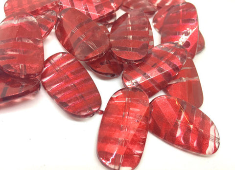 Red Beads, Striped Beads, 30mm Beads, big acrylic beads, bracelet necklace earrings, jewelry making, acrylic bangle bead, red jewelry