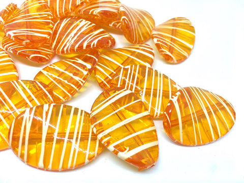 Orange Oval Beads handpainted with white stripes, 36mm bangle, statement necklace, orange beads, orange beads, tiger beads, bangle beads