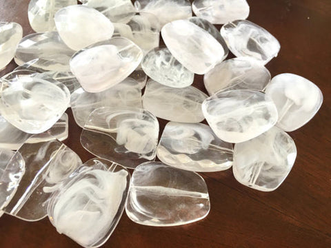 White & Clear Large Translucent Beads, Faceted Nugget Bead, crystal bead, 30mm bead, clear beads, translucent beads, bangle beads