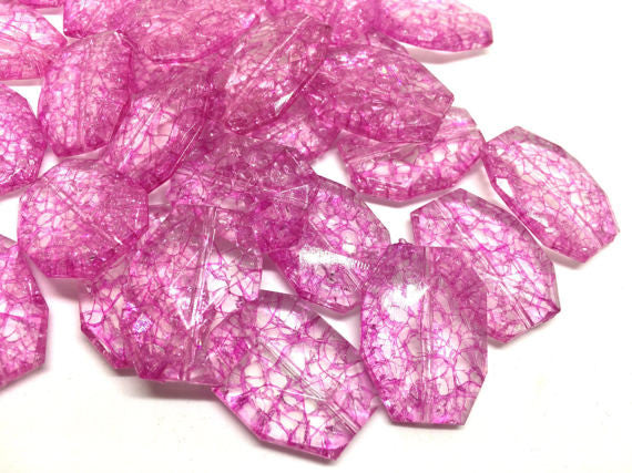 Hot Pink Cracked Window Bead, Clear Faceted 35mm acrylic beads, chunky statement necklace, wire bangle, jewelry making magenta hot pink