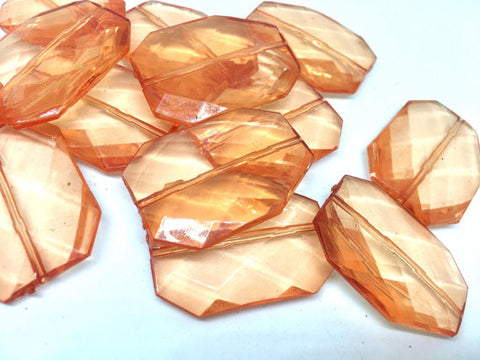 ORANGE Faceted 39mm acrylic beads, ORANGE beads, big brown beads, plastic chunky craft supplies for wire bangle or jewelry making