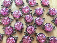Rose Pink Glitter Druzy Beads with 2 Holes, Glitter Connector Beads, gold druzy, druzy bracelet, bangle beads, pink druzy, gold pink beads