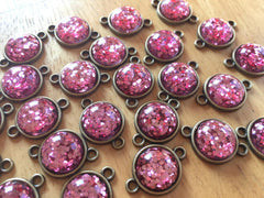 Rose Pink Glitter Druzy Beads with 2 Holes, Glitter Connector Beads, gold druzy, druzy bracelet, bangle beads, pink druzy, gold pink beads