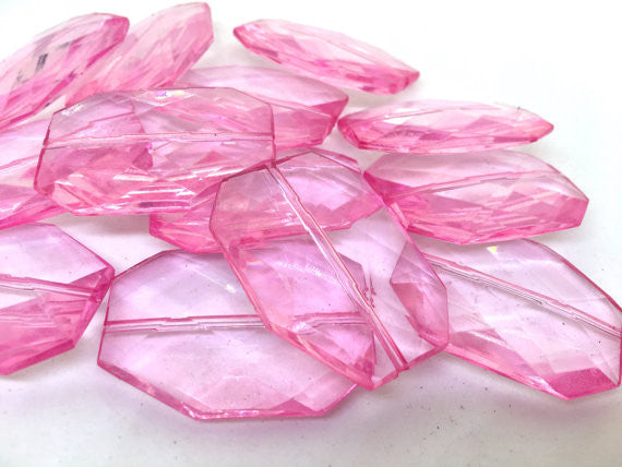 PINK Faceted 39mm acrylic beads, pink beads, big pink beads, plastic chunky craft supplies for wire bangle or jewelry making