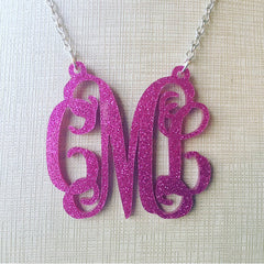 Monogram 2 Hole Acrylic Script Plaques - Chain Necklace, colorful necklace, Personalized Necklace Jewelry 3 Letter, monogram gift