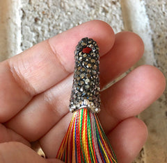 Rainbow Tassels, tassel earrings, Bejeweled Tassels, 3.25 Inch 85mm Tassel, rainbow jewelry, tassel necklace, rainbow jewelry, silk tassel