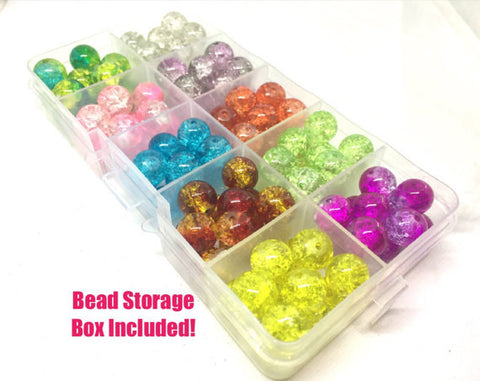 Bead Kit, 10 color crackle bead set, 10mm crackle beads, bead organizer, bead box, bangle beads, jewelry making, rainbow beads