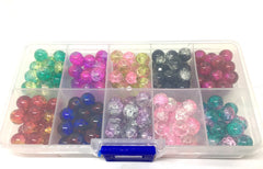 Bead Kit, 10 color crackle bead set, 8mm crackle beads, bead organizer, bead box, bangle beads, jewelry making, rainbow beads