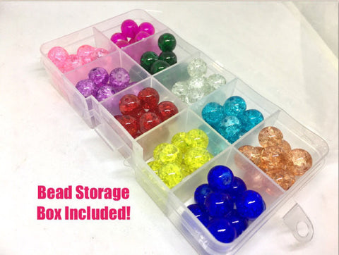 Bead Kit, 10 color crackle bead set, 10mm crackle beads, bead organizer, bead box, bangle beads, jewelry making, rainbow beads