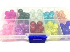 Bead Kit, 10 color crackle bead set, 10mm crackle beads, bead organizer, bead box, bangle beads, jewelry making, rainbow beads