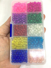 Bead Kit, 10 color crackle bead set, 4mm crackle beads, bead organizer, bead box, bangle beads, jewelry making, rainbow beads