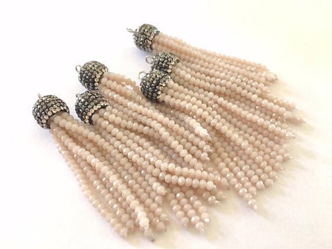 Champagne Beaded Tassels, cream tassels, rhinestone dipped cream bead tassels, tassel necklace, tassel earrings, off white tassel beaded