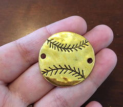 Hammered Metal Baseball connector Beads, gold bangle bead, baseball mom, baseball jewelry, baseball cap jersey, baseball bracelet, gold bead