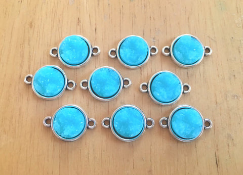 Aqua Druzy Beads with 2 Holes, Faux Druzy Connector Beads, blue druzy, druzy bracelet, druzy bangle, blue bracelet, blue jewelry
