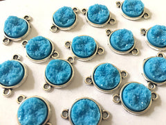 Ocean Blue Druzy Beads with 2 Holes, Faux Druzy Connector Beads, blue druzy, druzy bracelet, druzy bangle, blue bracelet, silver