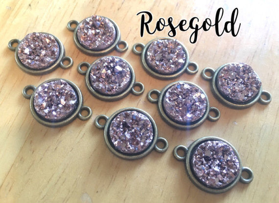 RoseGold Druzy Beads with 2 Holes, Druzy Connector Beads, gold druzy, druzy bracelet, druzy bangle, gold druzy, gold pink beads, gold