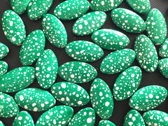 Green & White polka dot beads, 32mm beads, dark green beads, oval beads, bangle beads, jewelry making, acrylic beads, polka dot beads