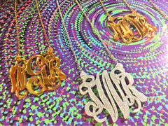 Monogram 2 Hole Acrylic Script Plaques - Chain Necklace, monogram gift, monogram necklace, Personalized Bracelet Necklace Jewelry 3 Letter