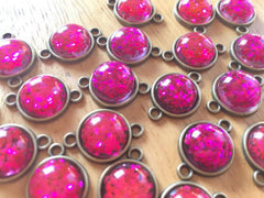 Hot Pink Glitter Druzy Beads with 2 Holes, Glitter Connector Beads, gold druzy, druzy bracelet, bangle beads, pink druzy, gold pink beads