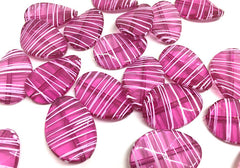 Dark Pink Oval Beads painted with white stripes, 36mm bangle, statement necklace, pink beads, bangle beads, dark pink beads, pink necklace