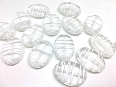 Clear Puffed Oval 33mm beads, clear white beads, striped beads, translucent beads, craft supplies, wire bangle, jewelry making, clear necklace