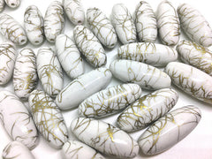 White & Gold 33mm Tube Beads, white tube beads, white gold jewelry, painted beads, long skinny tube beads, white and gold necklace, paint