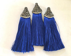 Royal Blue Tassels, tassel earrings, Bejeweled Tassels, 3.25 Inch 85mm Tassel, blue jewelry, tassel necklace, royal blue jewelry silk tassel