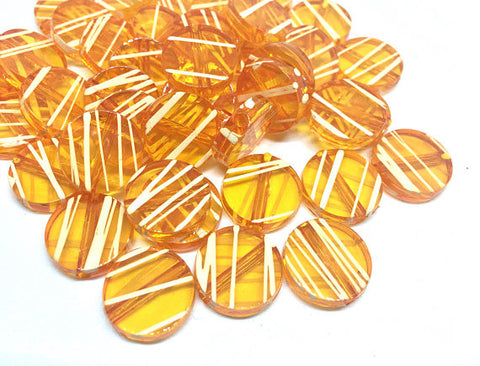 Orange striped white circular beads, round beads, orange beads, acrylic beads, 16mm circle, painted beads, striped beads, orange jewelry