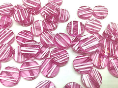 Pink striped white circular beads, round beads, pink beads, acrylic beads, 16mm circle, painted beads, striped beads, pink jewelry magenta