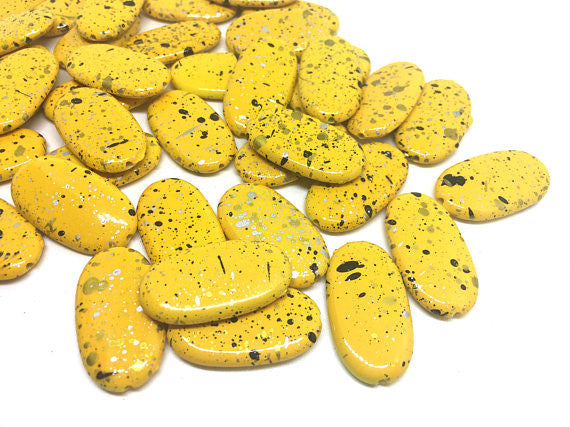 Yellow Painted Beads, Surf Collection, 30mm Beads, Rectangle Beads, Oval Beads, Bangle Beads, Bracelet Beads, necklace beads, yellow bangle