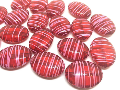 Red & Pink Oval 33mm beads, red beads, striped beads, valentine beads, craft supplies, wire bangle, jewelry making, statement necklace