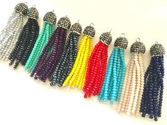 Beaded Tassels, rhinestone tassels, rhinestone dipped colorful bead tassels, tassel necklace, tassel earrings, rainbow tassel, beaded jewelry