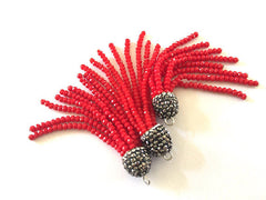 Red Beaded Tassels, red tassels, rhinestone dipped red bead tassels, tassel necklace, tassel earrings, glitter tassel beads, red beads