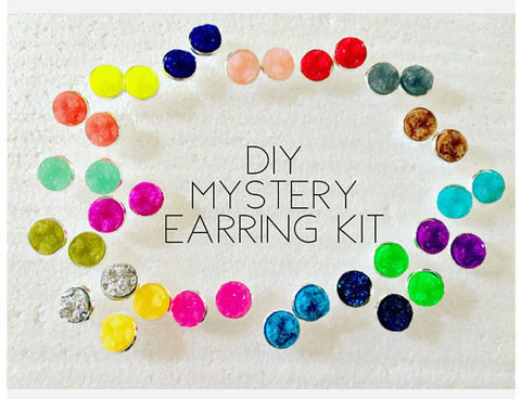 DIY Mystery Druzy Earring Kit, 60 Piece Kit, Stud earrings, druzy earrings, colorful earrings, jewelry making, druzy jewelry, silver 12mm