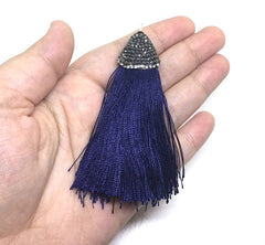Navy Blue Tassels, tassel earrings, Bejeweled Tassels, 3.25 Inch 85mm Tassel, blue jewelry, tassel necklace, blue necklace, blue silk tassel