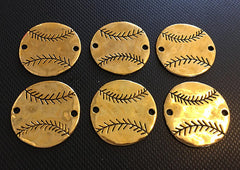 Hammered Metal Baseball connector Beads, gold bangle bead, baseball mom, baseball jewelry, baseball cap jersey, baseball bracelet, gold bead