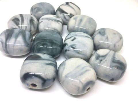 32mm Painted Glass Beads, gray and white cushion cut beads, square beads, gray beads, tribal beads, aztec beads, gray bangles, gray jewelry