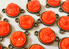 Neon Orange Druzy Beads with 2 Holes, Faux Druzy Connector Beads, orange druzy, druzy bracelet, druzy bangle, orange bracelet, orange, gold